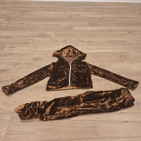 NWOT Girls Fall Brown Velour & Ruching Matching Jacket & Leggings Set Size 5 - Picture 2 of 16
